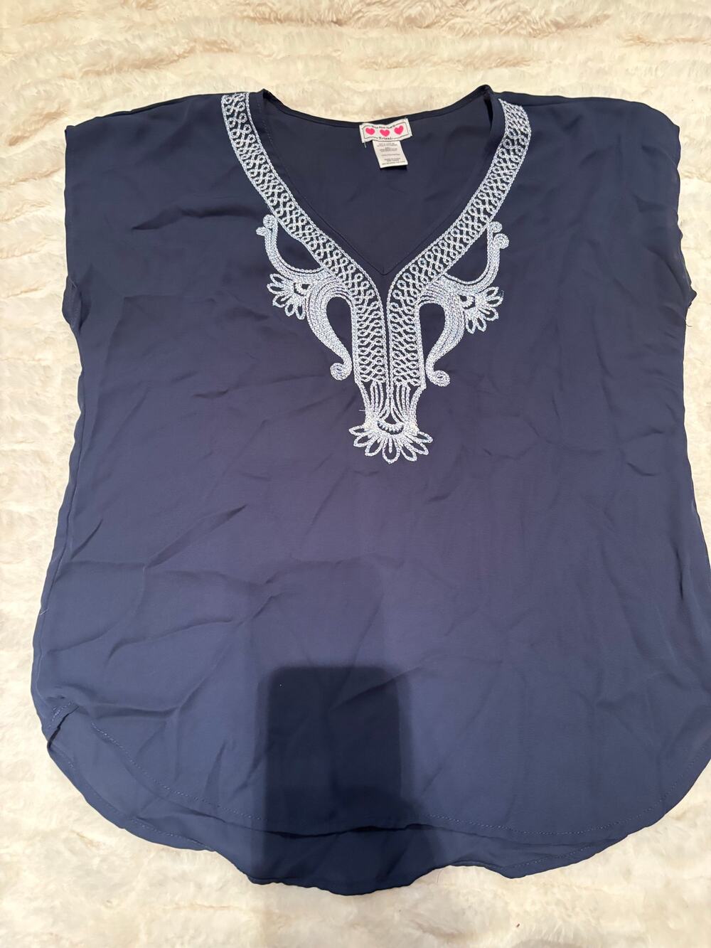 Trixxi Navy Embroidered Sleeveless Top Women's Large Boho Y2K